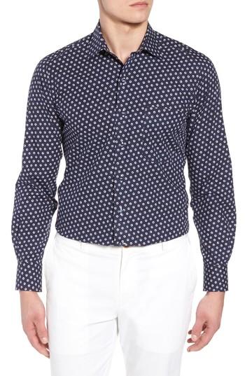 Men's David Donahue Regular Fit Dot Print Sport Shirt - Blue