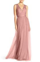 Women's Amsale 'alyce' Illusion V-neck Pleat Tulle Gown - Pink