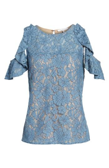 Women's Wayf Ryder Ruffle Cold Shoulder Lace Top - Blue