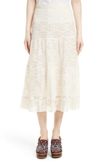 Women's See By Chloe Pleated Lace Midi Skirt Us / 36 It - Ivory