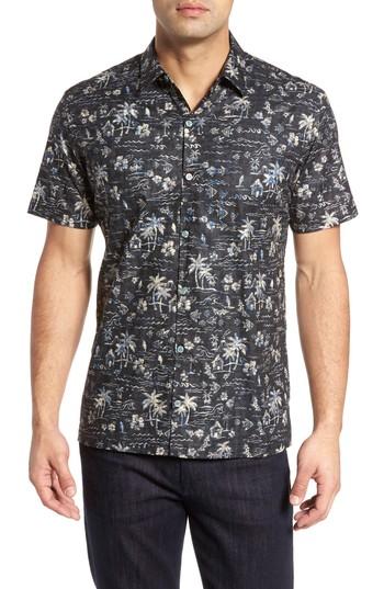 Men's Tori Richard Smallville Regular Fit Print Sport Shirt, Size - Black