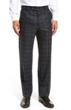 Men's Berle Flat Front Windowpane Wool Trousers - Grey