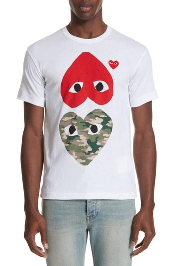 Men's Comme Des Garcons Play Camo Double Heart T-shirt - White