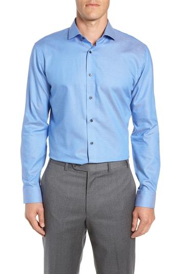 Men's Nordstrom Men's Shop Trim Fit Check Dress Shirt - 32/33 - Blue