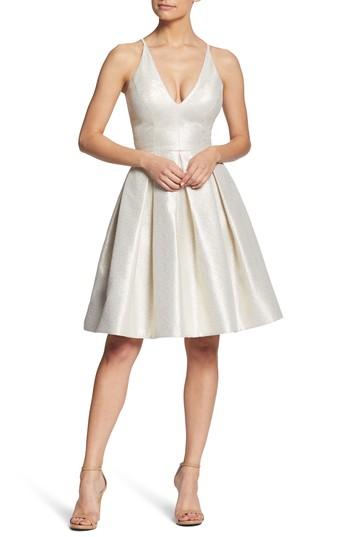 Women's Dress The Population Collette Plunge Neck Fit & Flare Dress - Ivory