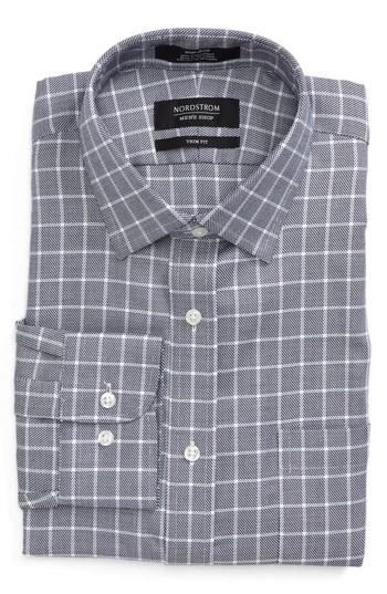 Men's Nordstrom Men's Shop Trim Fit No-iron Check Dress Shirt 34/35 - Black