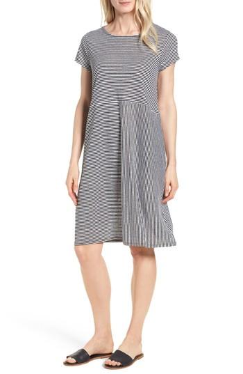 Women's Eileen Fisher Stripe Organic Linen Jersey Shift Dress, Size - Black