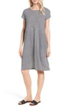 Women's Eileen Fisher Stripe Organic Linen Jersey Shift Dress, Size - Black