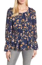 Women's Halogen Floral Ruffle Blouse, Size - Blue