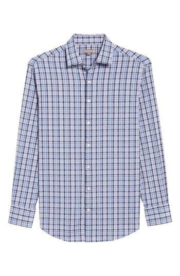 Men's Peter Millar Sutter Athletic Fit Check Performance Sport Shirt, Size - Purple