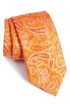 Men's David Donahue Paisley Linen & Silk Tie, Size - Orange