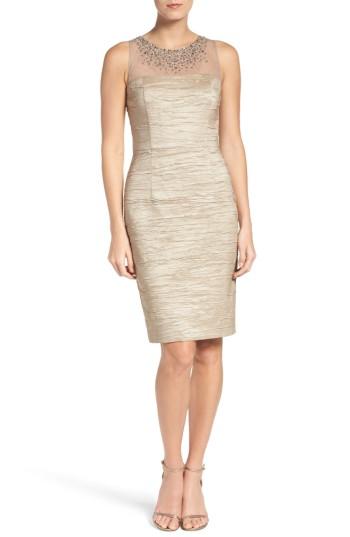 Petite Women's Eliza J Metallic Sheath Dress P - Beige