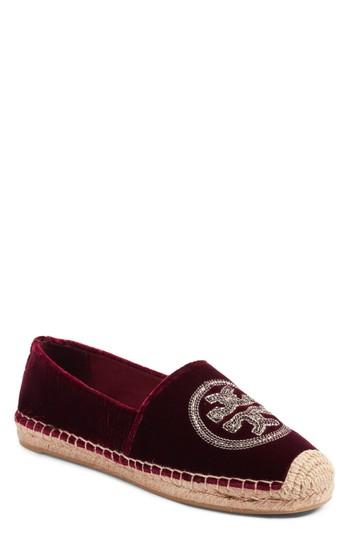Women's Tory Burch Chain Logo Espadrille Flat .5 M - Burgundy