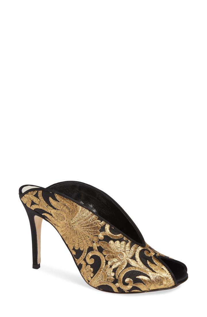 Women's Something Bleu Hadley Embroidered Peep Toe Mule M - Black