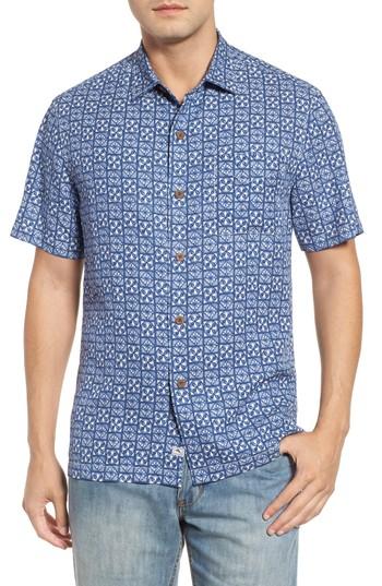 Men's Tommy Bahama Juno Beach Geo Silk Sport Shirt - Blue
