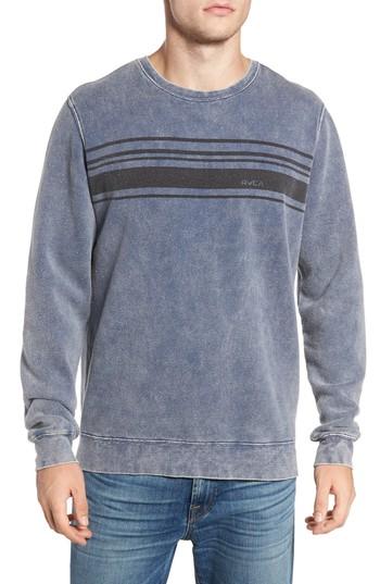 Men's Rvca Stripe Crewneck Sweatshirt, Size - Blue