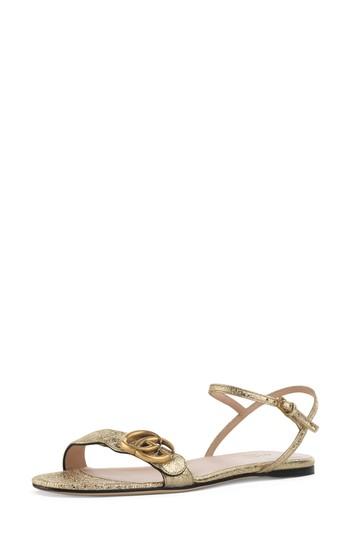 Women's Gucci Marmont Quarter Strap Flat Sandal Us / 34eu - Metallic