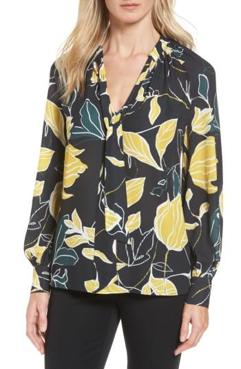 Women's Halogen Tie Neck Blouse - Black