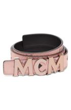 Women's Mcm Letter Reversible Coated Canvas/leather Belt, Size - Soft Pink (w/ Rose Gold)