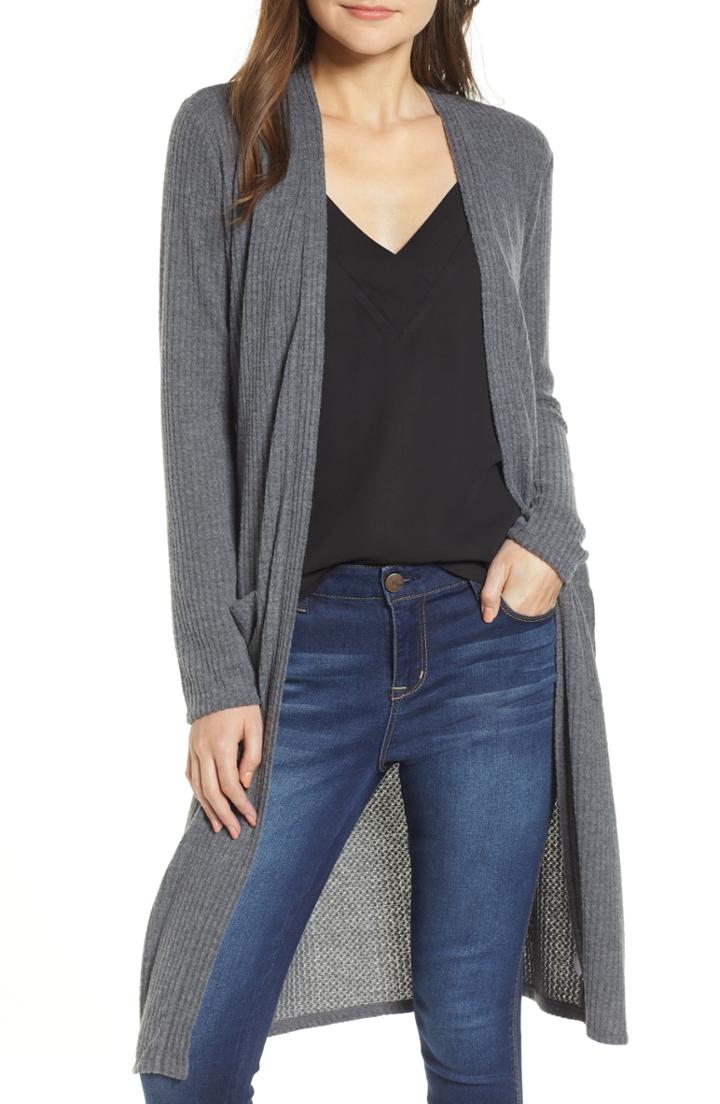 Women's Socialite Waffle Knit Duster Cardigan - Grey