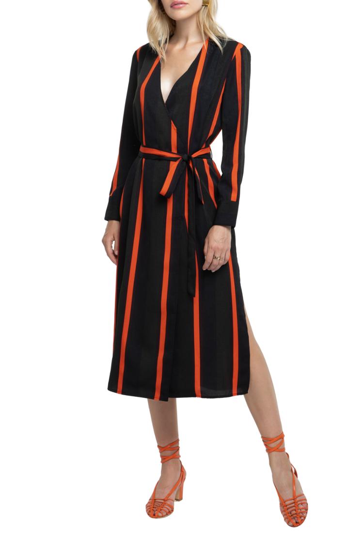 Women's Astr The Label Stripe Wrap Dress - Green