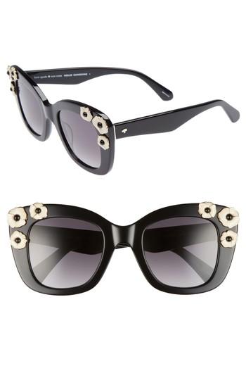 Women's Kate Spade Drystle 49mm Floral Embellished Square Sunglasses - Black