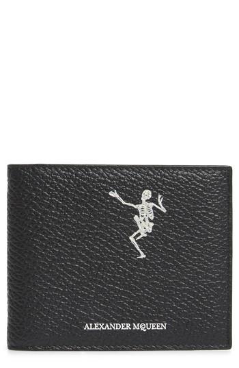 Men's Alexander Mcqueen Dancing Skeleton Leather Money Clip Card Case - Black