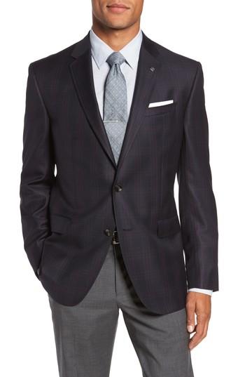 Men's Ted Baker London Jed Trim Fit Plaid Wool Sport Coat R - Black