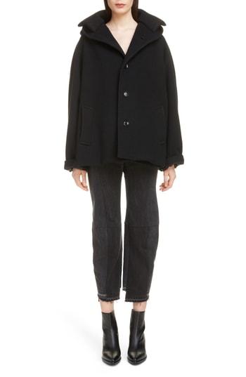 Women's Y's By Yohji Yamamoto Wool Blend Hooded Coat - Black
