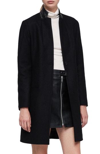 Women's Allsaints Leni Stud Trim Leather Collar Coat