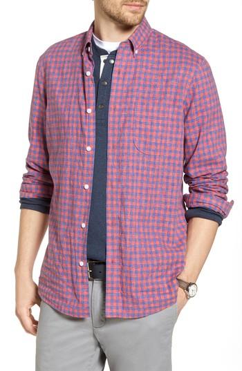 Men's 1901 Trim Fit Heather Gingham Linen Blend Sport Shirt - Grey