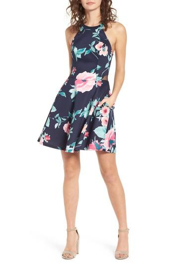 Women's Speechless Scuba Skater Dress - Blue