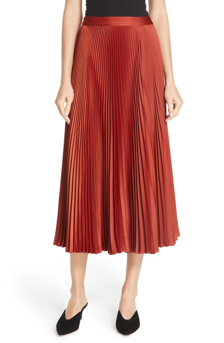 Women's A.l.c. Bobby Pleated Satin Midi Skirt