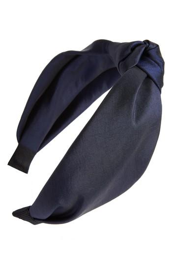 Cara Knotted Taffeta Headband, Size - Blue