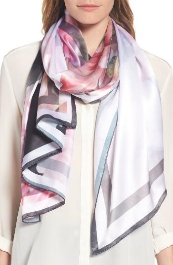 Women's Ted Baker London Painted Posie Long Silk Scarf, Size - Pink