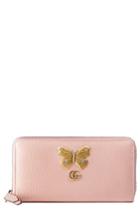 Women's Gucci Farfalla Zip Around Leather Wallet - Pink