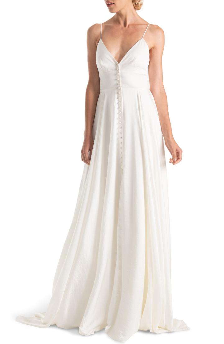 Women's Joanna August Joplin Slit Front A-line Wedding Dress - White