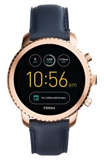 Men's Fossil Q Explorist Gen 3 Leather Strap Smartwatch, 44mm