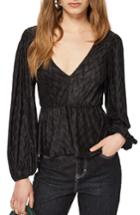 Women's Topshop Swirl Plisse Peplum Top Us (fits Like 0) - Black