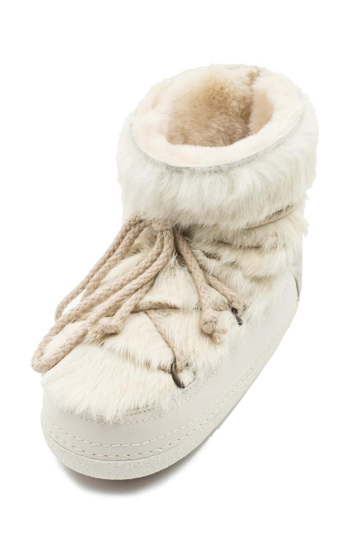 Women's Inuikii Genuine Rabbit Fur & Leather Bootie Eu - Beige