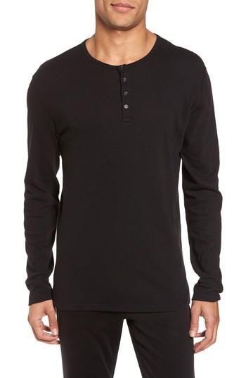 Men's Vince Raw Edge Long Sleeve Henley T-shirt - Black