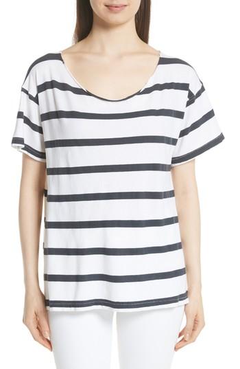 Women's The Great. Stripe Cut Neck Tee - White