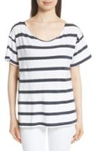 Women's The Great. Stripe Cut Neck Tee - White