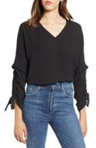 Women's Halogen Ruched Tie Sleeve Top, Size - Black