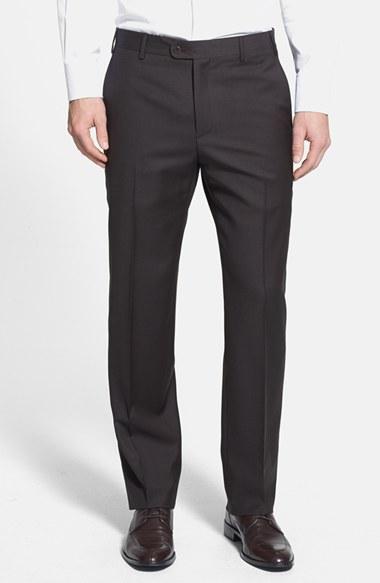 Men's Zanella 'devon' Flat Front Wool Trousers - Brown