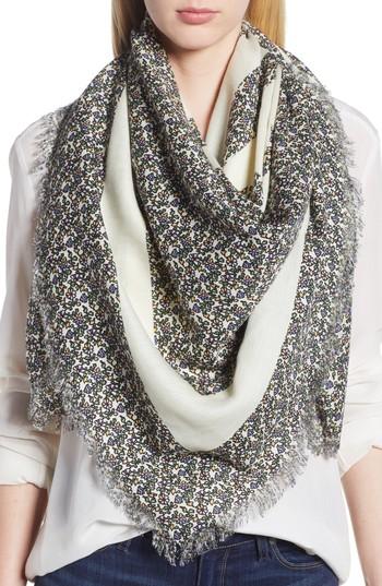 Women's Tory Burch Wild Pansy Logo Square Scarf, Size - Ivory