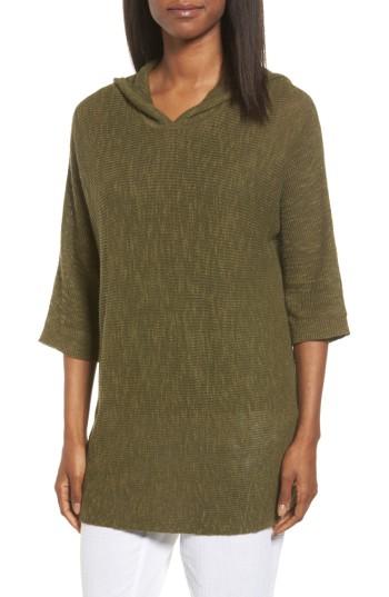 Women's Eileen Fisher Organic Linen & Cotton Hooded Sweater - Green