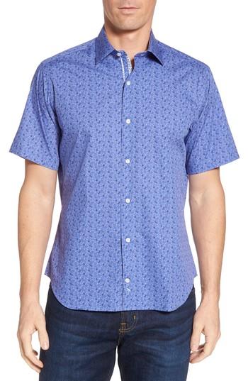 Men's Tailorbyrd Ballou Regular Fit Floral Print Sport Shirt - Blue