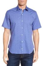 Men's Tailorbyrd Ballou Regular Fit Floral Print Sport Shirt - Blue