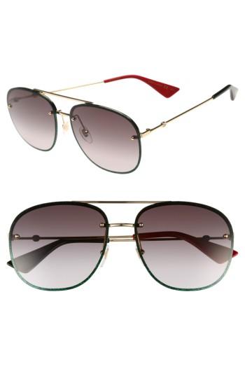 Women's Gucci 62mm Oversize Aviator Sunglasses - Gold/ Grey